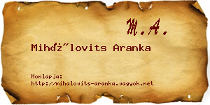 Mihálovits Aranka névjegykártya